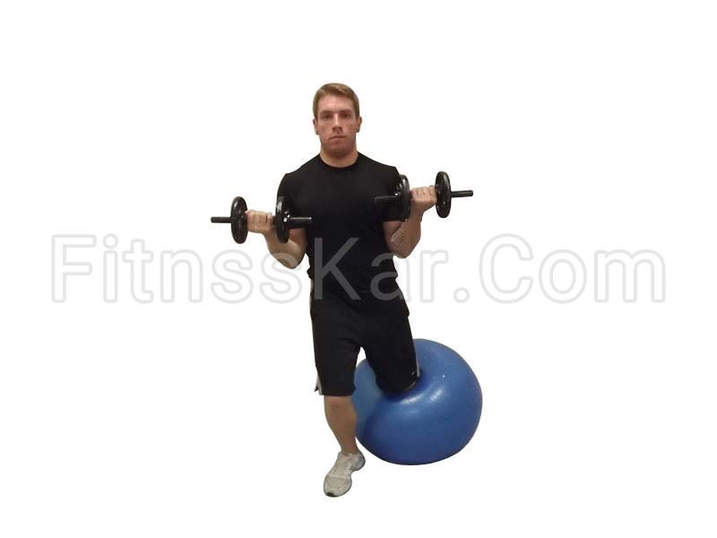 جلو بازو دمبل همراه با یک پا روی توپ ورزشی - تصویر 2